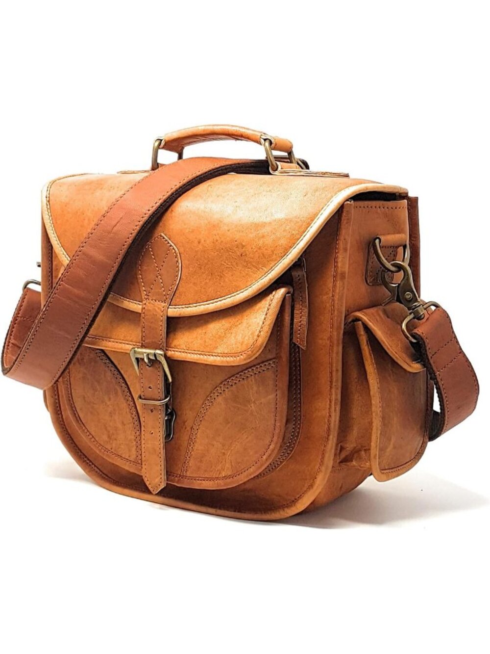 Vintage Leather Crossbody Camera Bag with Removable Insert for DSLR & Mirrorless